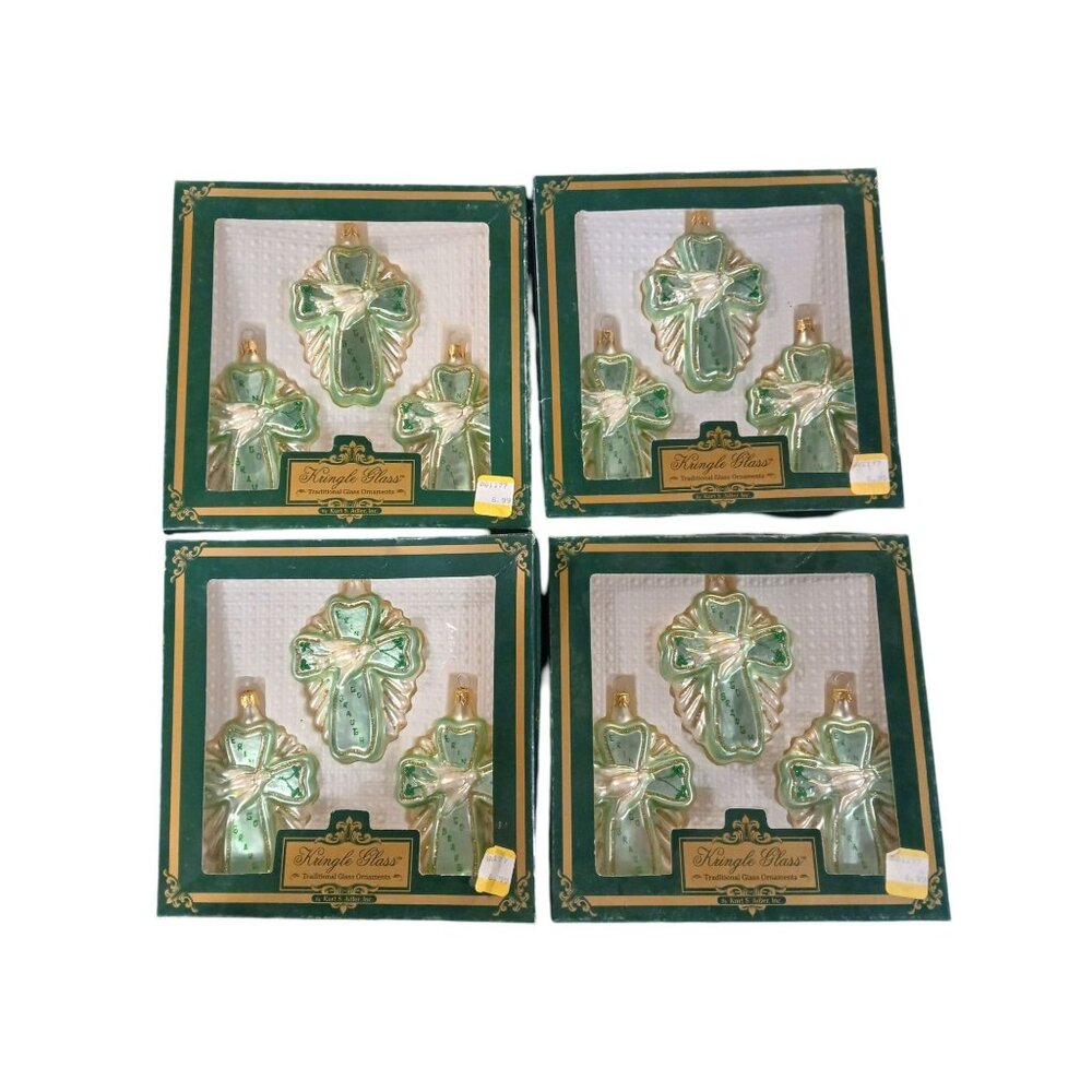 Set of 4 Kurt Adler Kringle Glass Erin Go Bragh Irish Ornament Boxes Vintage